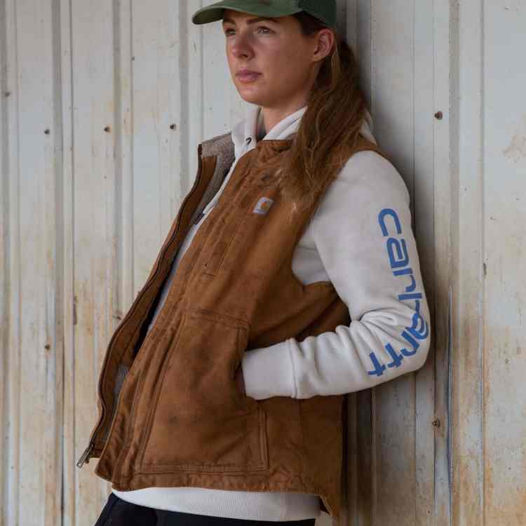 Relaxed Fit Washed Duck Sherpa Lined Mock Neck Vest - Image 4